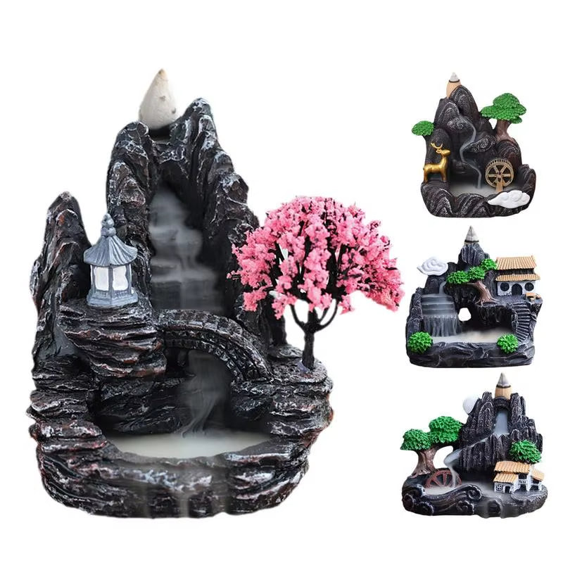 Backflow Incense Burner Resin Incense Waterfall Burner Indoor Smoke Incense Holder Cones Aromatherapy for Bedroom Home Decor
