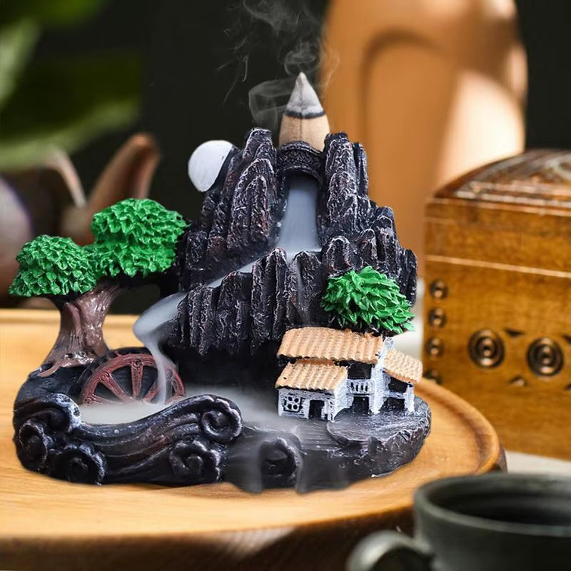 Backflow Incense Burner Resin Incense Waterfall Burner Indoor Smoke Incense Holder Cones Aromatherapy for Bedroom Home Decor