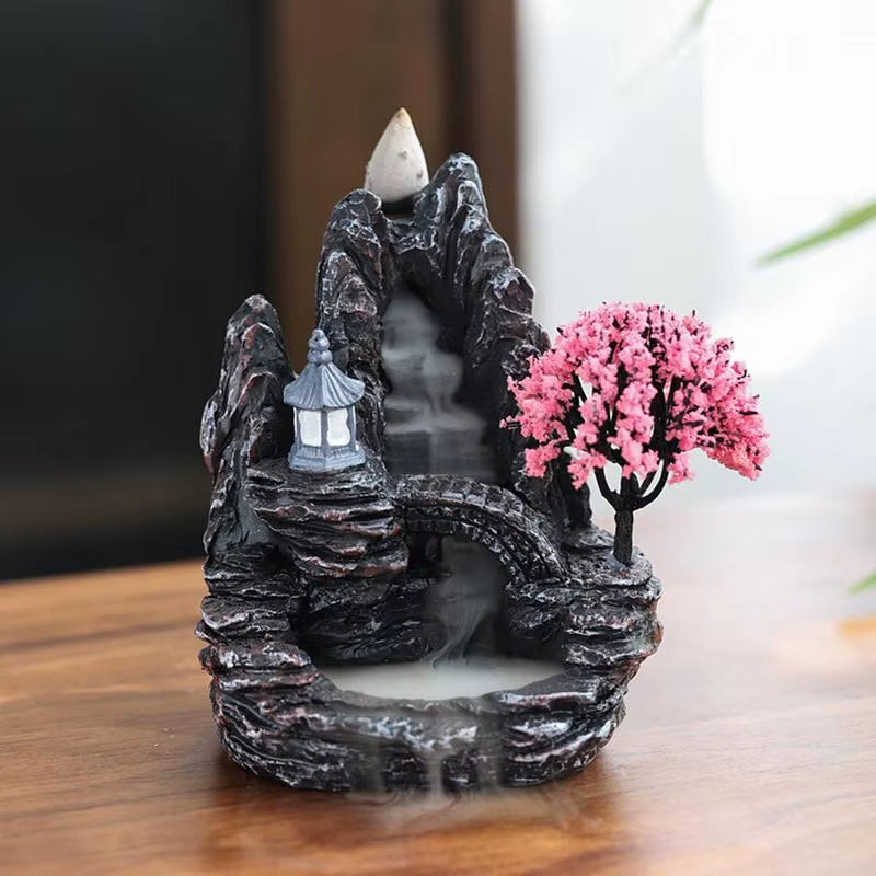 Backflow Incense Burner Resin Incense Waterfall Burner Indoor Smoke Incense Holder Cones Aromatherapy for Bedroom Home Decor