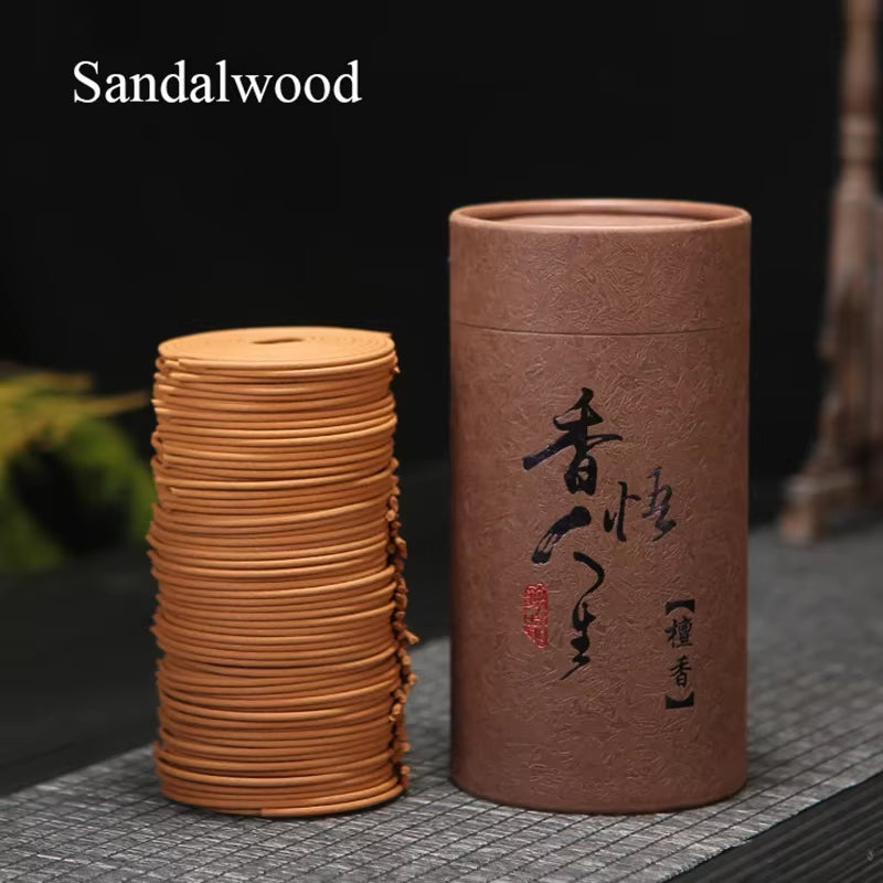 F 120Pcs/Box Natural Handmade Sandalwood Coils Incense Aromatherapy Kitchen WC Bedroom Bathroom Antiseptic Refreshing Incenses